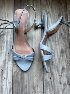 Anthropologie Maeve light blue strappy kitten heel leather size 37 shoes sandal